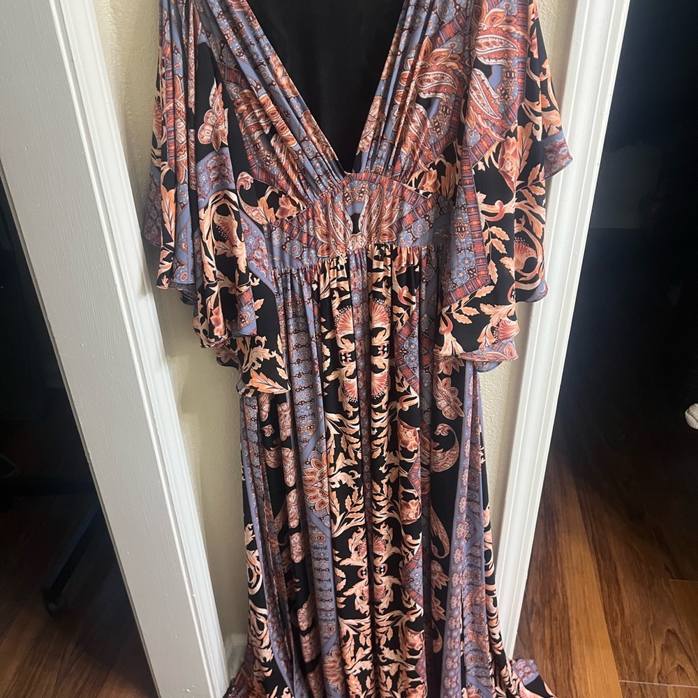 Free People Bohemian Floral Maxi Dress in Blue and Pink